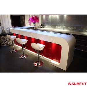 Hot Sale Artificial Marble Solid Surface Stone Small White Home Coffee Juice Shop Restaurant Wine Pub Bar Counter Top Reception Desk Modern Design