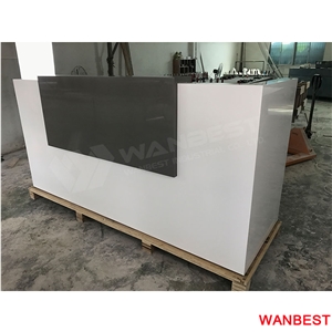 Hot Sale Curved Marble Solid Surface White Small Office Clinic Spa Fitness Center Coffee Shop Standing Reception Area Desk Information Counter