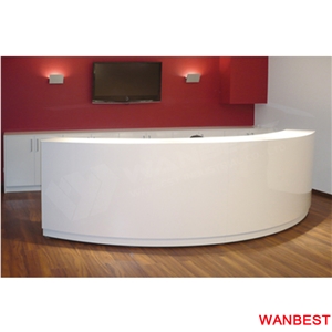 Hot Sale White Solid Surface Marble Half Round Curved Office Hotel Spa Reception Area Desk Beauty Salon Office Furniture Clinic Front Table Design