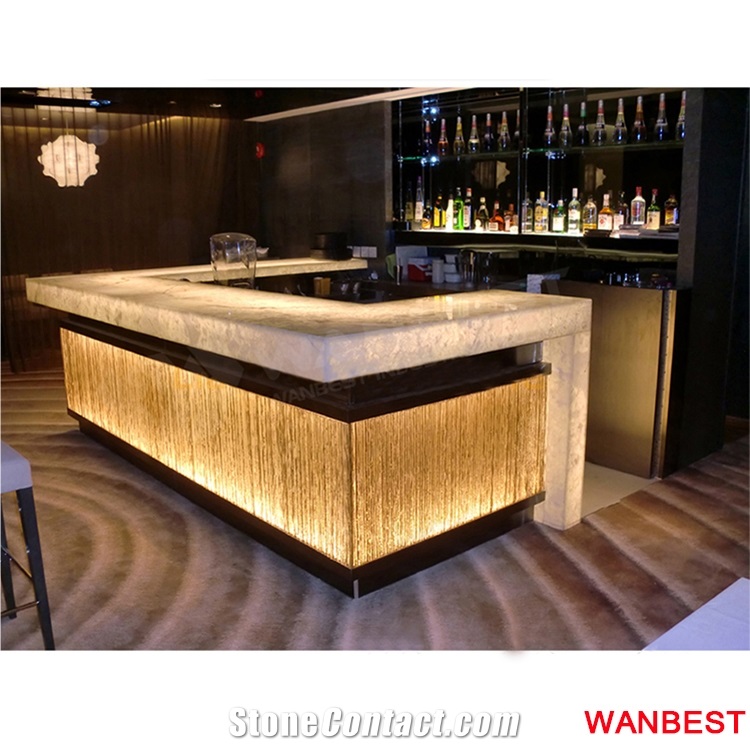 Luxury Artificial Marble Top Portable Illuminated Led Acrylic Nightclub Pub Wine Restaurant Coffee Juice Bar Reception Counter Cashier Desk Design