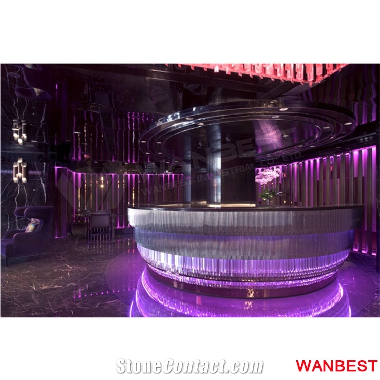 Luxury China Factory Customized Illuminate Led Circle Round Artificial Stone Nightclub Pub Hotel Wine Bar Counter Tops Reception Desk for Sale