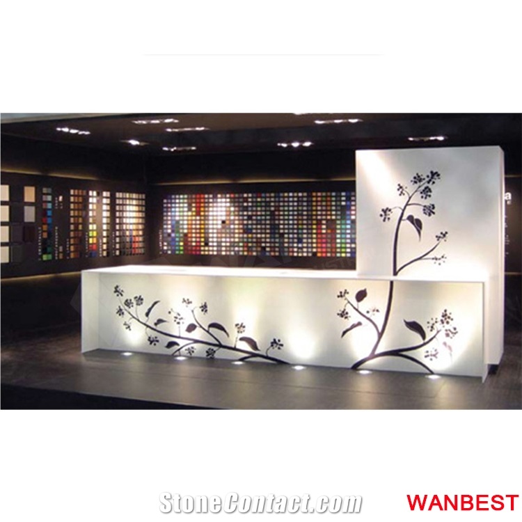Luxury White Artificial Marble Acrylic Carved Flower Pattern