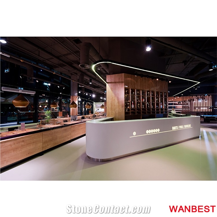 Modern Customized Solid Surface Artificial Marble Led Lighting Hotel Pub Night Club Restaurant Juice Bar Front Cashier Counter Reception Area Desk