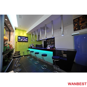 Modern Solid Surface Artificial Marble White Coffee Juice Shop Fast Food Nightclub Wine Bar Drinking Counter Restaurant Reception Desk with Chairs