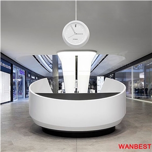 Modern White Solid Surface Marble Circle Shopping Mall Hall Cash Counter Round Hotel Lobby Office Hospital Spa Hair Salon Reception Desk for Sale