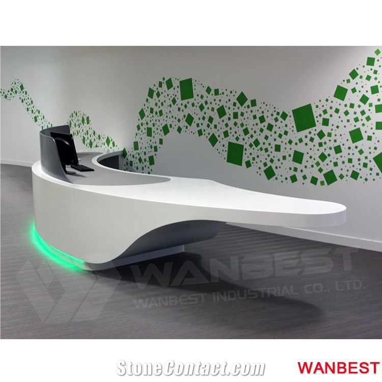 Unique Design Customized Solid Surface Acrylic White Led Lighted Nail Salon Office Reception Desk Office Hotel Lobby Shopping Mall Front Table