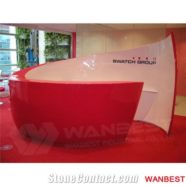 Unique Design Red Acrylic Solid Surface Circle Round Beauty Salon