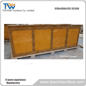 Gold Color Factory Price Artificial Marble Stone Reception Desk Tops, Interior Stone Acrylic Solid Surface Reception Counter Tops Design Oem Size