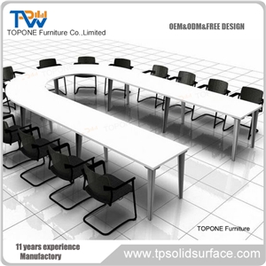 U Shape White Acrylic Solid Surface Modern Conference Table Tops, Interior Artificial Marble Stone China Factory Supply White Meeting Boardroom Table