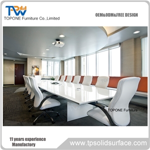 U Shape White Acrylic Solid Surface Modern Conference Table Tops, Interior Artificial Marble Stone China Factory Supply White Meeting Boardroom Table