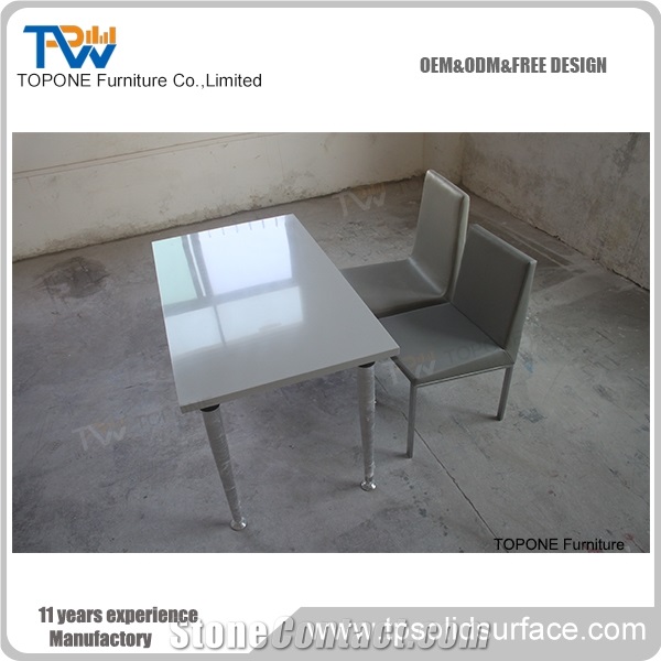 White Artificial Marble Stone Quartz Table Tops, Interior Stone White Quartz Square Dinning Table Tops Design