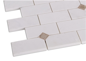 New Design White Marble Brick Tiles Mosaic on Mesh, Oriental White Marble Mosaic