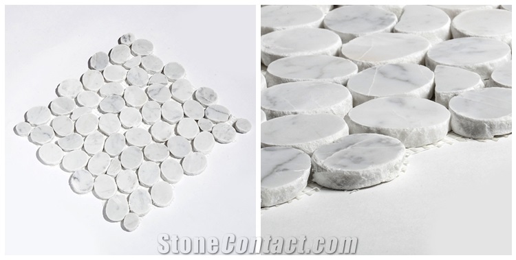 White Marble Pebble Stone Mosaic,Natural Mosaic Wall Tiles ,White Carrara Pebble Mosaic