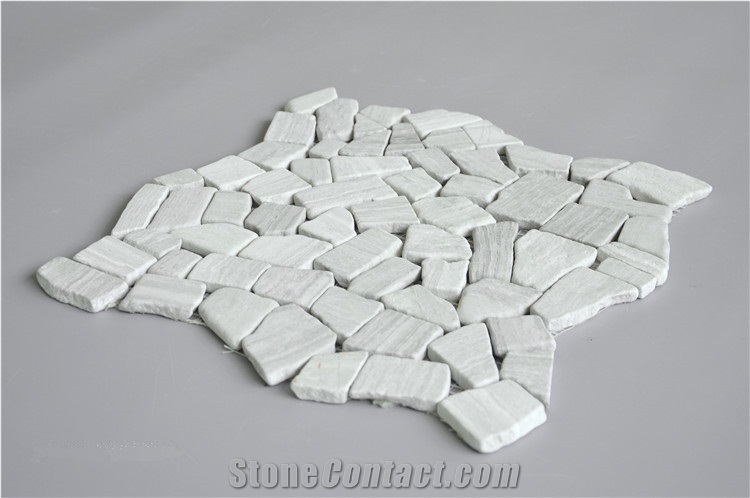 Wood Grain Marble Pebble Stone Mosaic Tile On-Mesh , Grey Wood Vein Random Chip Mosaic