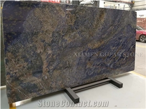 Azul Bahia Granite Polished Slab,Machine Cutting Brazil Blue Panel Tiles for Wall Cladding,Floor Covering French Pattern Skirting