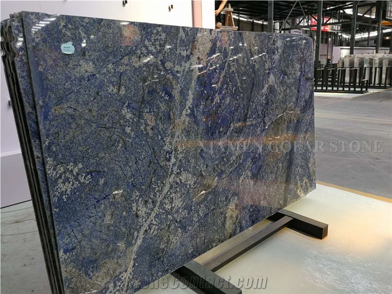 Azul Bahia Granite Polished Slab Tiles,Machine Cutting Brazil Blue Panel for Wall Cladding,Floor Covering French Pattern Skirting