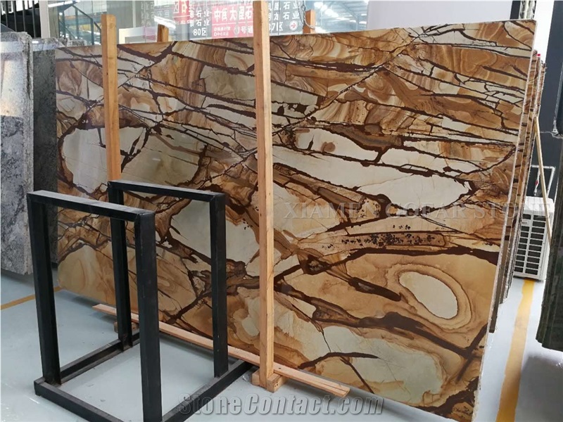 Stone Wood Pomomino Quartzite Interior Polished Slabs,Machine Cutting Brown Quartzite Tile Panel for Interior Walling Panel Gofar