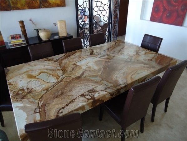 Stone Wood Pomomino Quartzite Interior Table Tops,Brown Quartzite Tabletops for Dinning