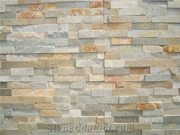 P14 Yellow Beige Grey Slate Cultured Stone Veneer Cladding Ledge Stone ...