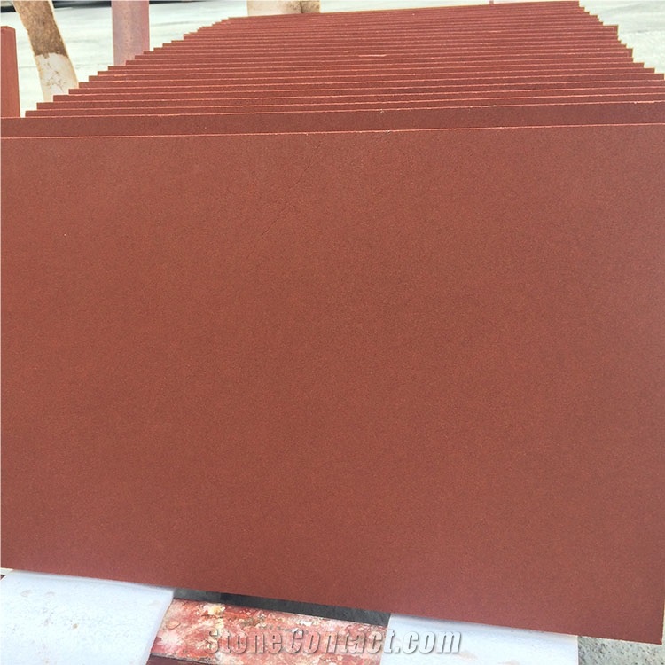 Natural Red Stone China Red Sandstone Honed Surface 60*40*3 Cm，Sandstone Tiles & Slabs