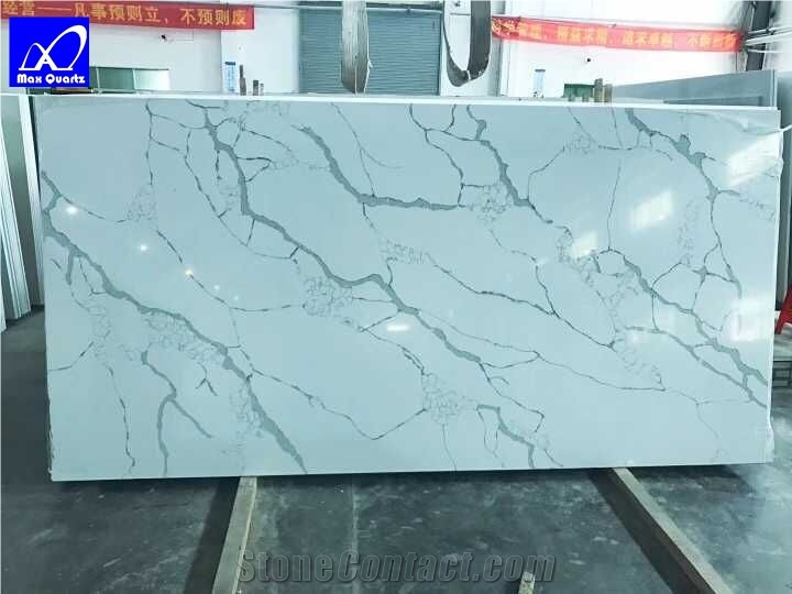 Calacatta White Quartz Stone Slab Lphc-001 2cm and 3cm Available Slab for American Kitchen Countertops Island Bar Top with Mitred End Panels