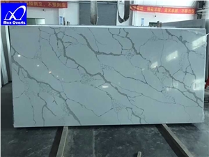 Calacatta White Quartz Stone Slab Lphc-001 2cm and 3cm Available Slab for American Kitchen Countertops Island Bar Top with Mitred End Panels