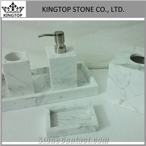 White Carrara Marble Tray,Bath Canister,Dispenser,Toothbrush Holders,Soap Box for Hotel Bathroom Accessories