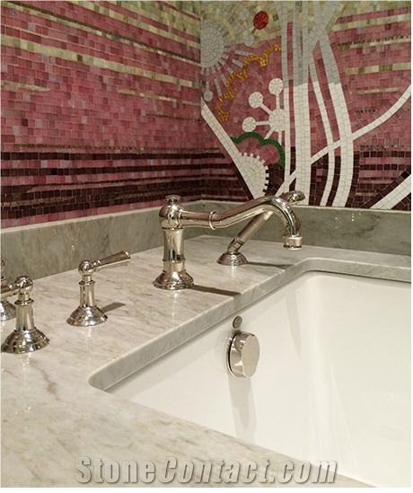 Dolce Vita Quartzite Bath Tub Deck, Surround and Glass Mosaic Wall