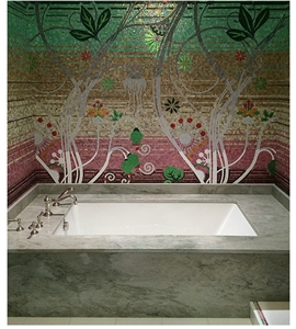 Dolce Vita Quartzite Bath Tub Deck, Surround and Glass Mosaic Wall