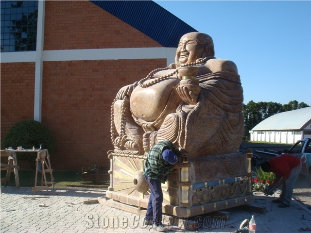 Juparana Bordeaux Granite Carved Buddha Sculpture