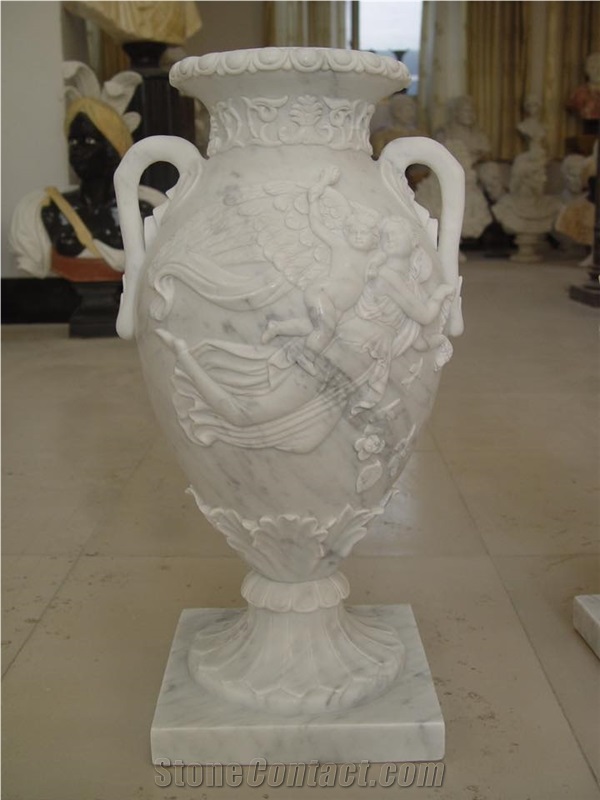 Olympian White Danby Marble Carved Planter
