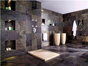 Plum Slate- Ardoise Prune Bathroom Wall and Floor Application