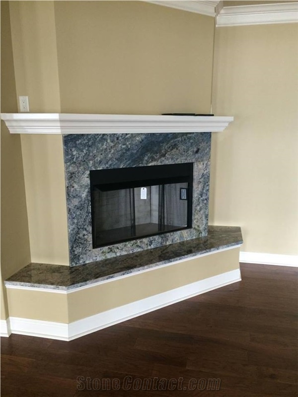Azurite Granite Modern Style Fireplace, Granite Around Fireplace