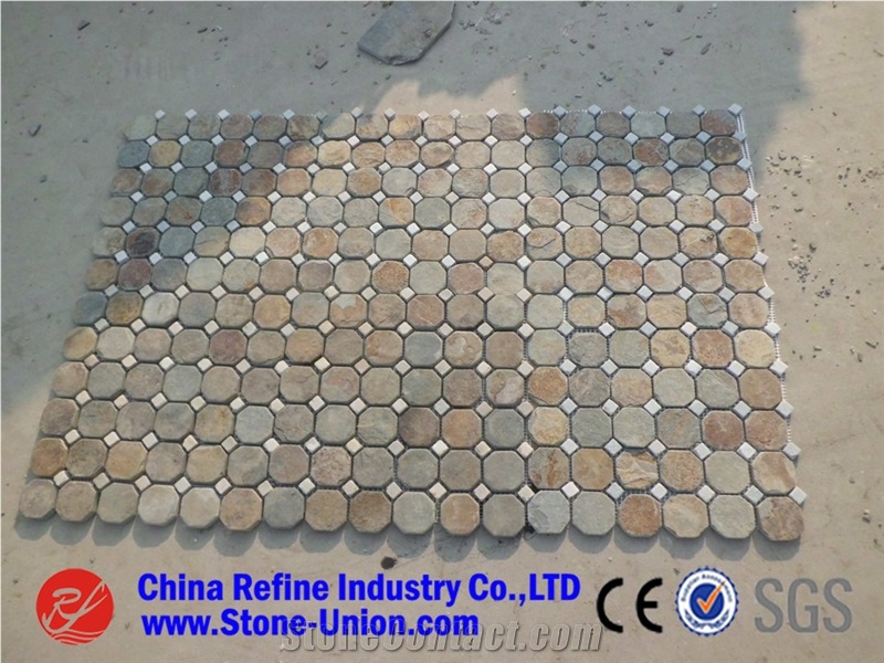 Best Selling Square Pattern China Slate Mosaic, Wall Slate Mosaic Pattern , Slate Wall Mosaic Tiles,Mix Stone Mix Rustic Color Slate Mosaic