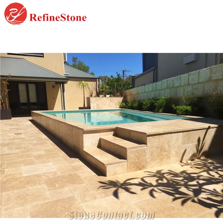 Chinese Henan Beige Travertine Slabs And Tiles