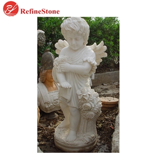 Garden Big Carved Angel And Child Marble Stone Statue