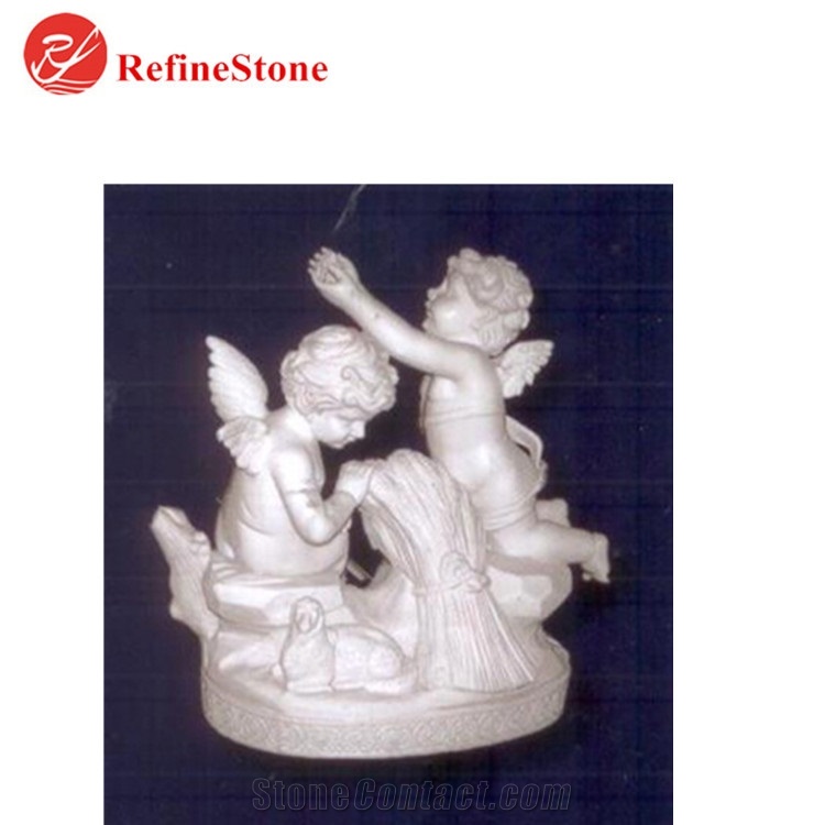 Garden Big Carved Angel And Child Marble Stone Statue