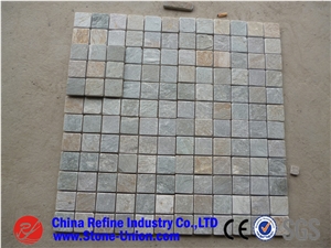 High Quality Grey Slate Tumble Chipped Mosaic for Inside or Outside Decoration,Split Surface Durable Natural Rusty Culture Stone Slate Wall Tile