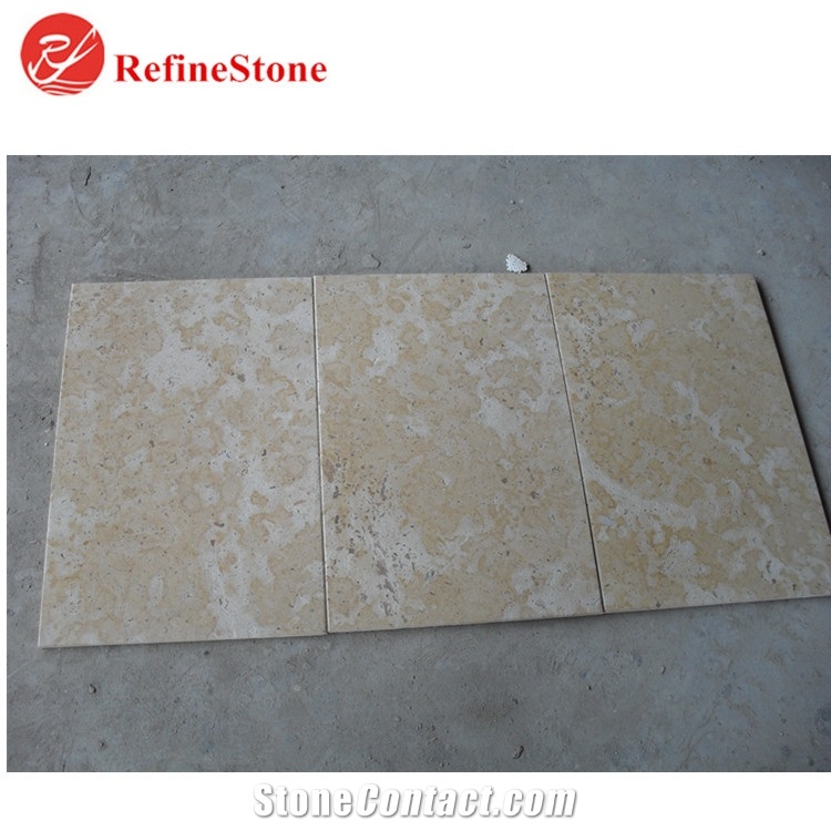Honed Beige Limestone Slabs and Tiles, Polished Yellow Limestone Tile Veneer