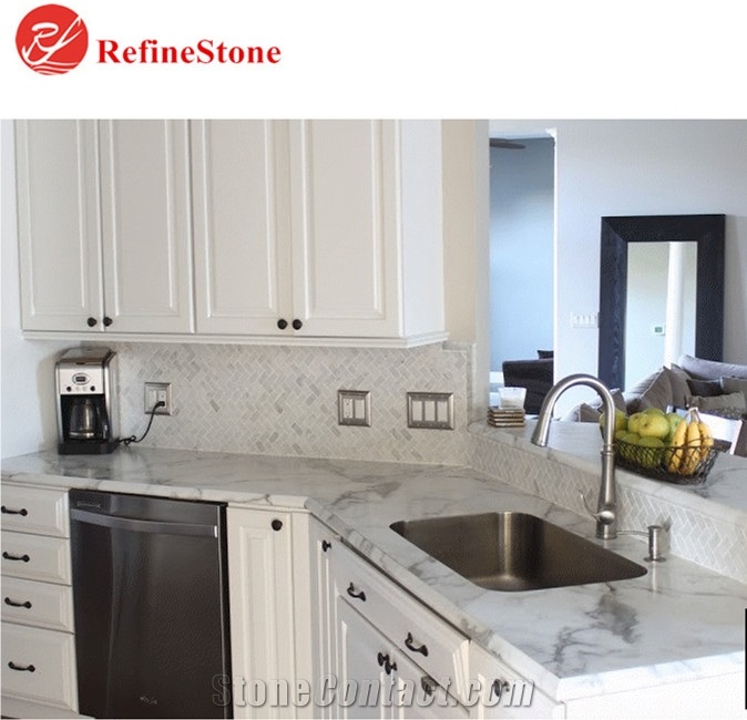 Italy White Marble Kitchen Countertop, Polished White