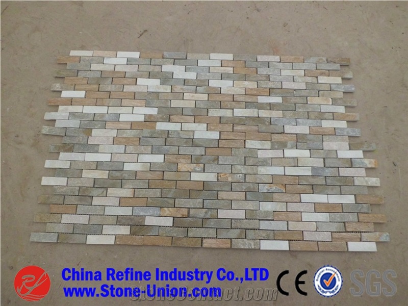 Stone Beige Slate Mosaic Tile For Interior Decoration,Cheap
