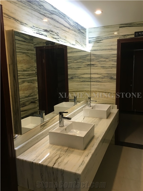 Bamboo White Wooden Marble Polished Marble Slabs with Green Veins,Verde Apollo Tiles Panel Interior Bathroom Wall Cladding,Floor Covering