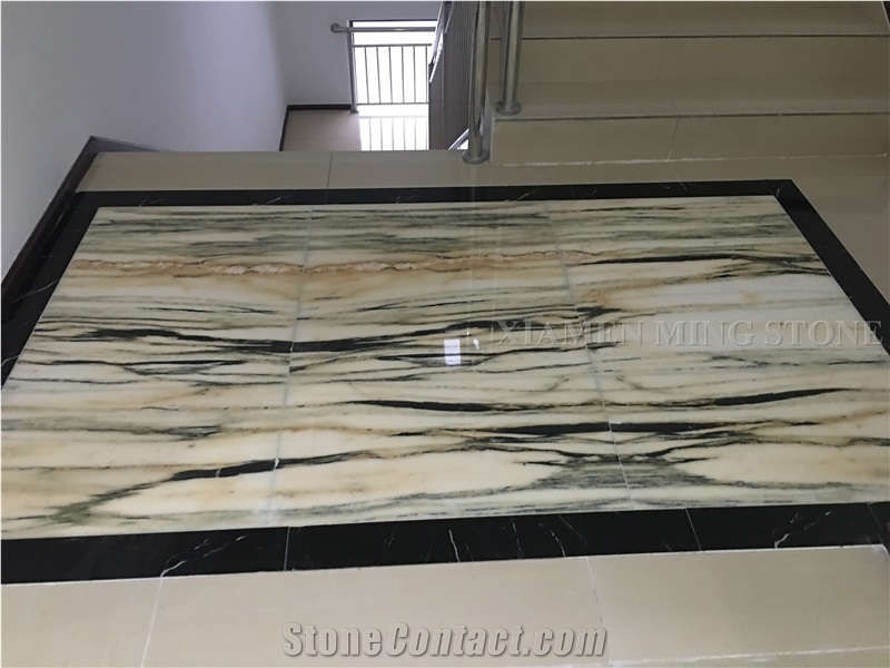 Bamboo White Wooden Marble Polished Marble Slabs with Green Veins,Verde Apollo Tiles Panel Interior Bathroom Wall Cladding,Floor Covering