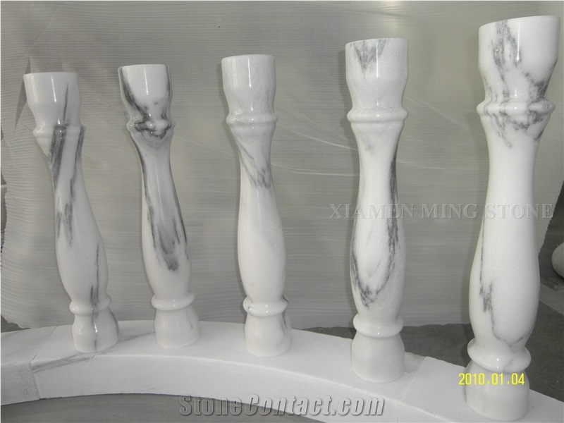 Blue Sky White Landscaping Marble Interior Hand Railings for Balusters,China White Marble Staircase Handrail Building Stone