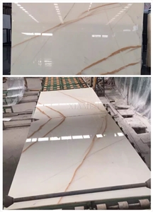 China Absolute White Marble High Polished Slabs with Gold Veins,Machine Cutting Tile Panel for Hotel Lobby Floor Covering