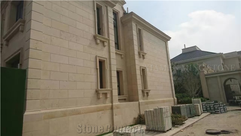 China Beige Limestone Coral Stone Tiles Panel for Exterior Wall Cladding,Cream Limestone Slabs Cutting Walling Pattern Villa Deco
