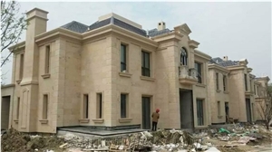 China Beige Limestone Coral Stone Tiles Panel Villa Exterior Wall Cladding,Cream Limestone Slabs Cutting Walling Pattern