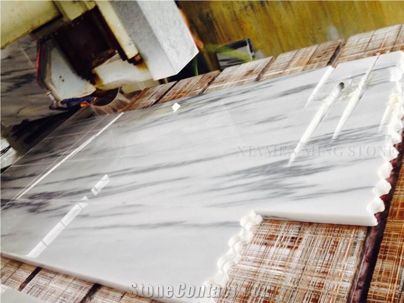 China Lighting Landscaping White Marble Machine Cutting Polished Tiles, Panel Slab for Interior Wall Cladding,Bathroom Floor Covering Pattern
