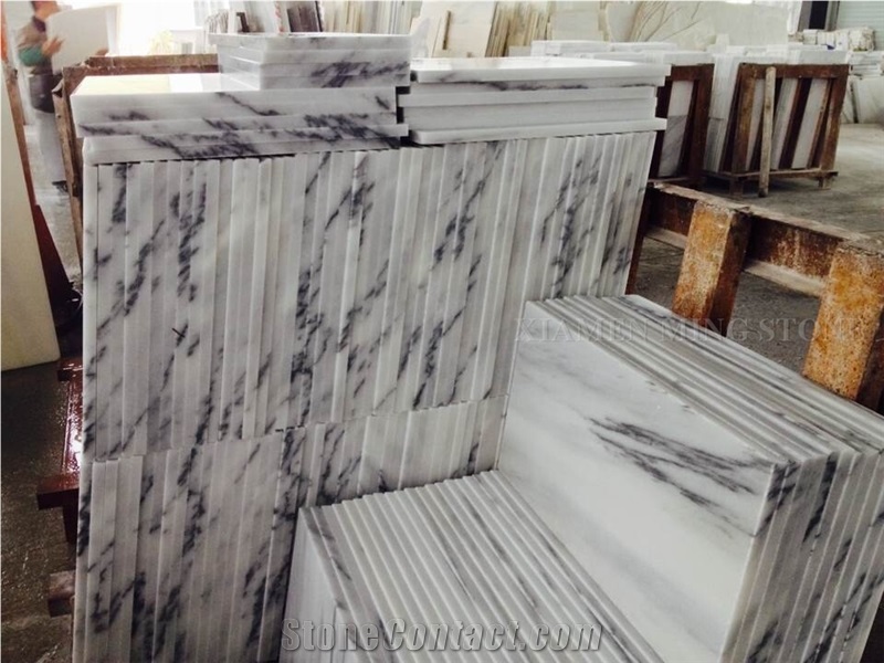 China Lighting Landscaping White Marble Machine Cutting Tiles Panel for Interior Wall Cladding,Bathroom Floor Covering Pattern