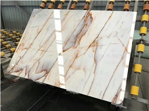 China Snow White Marble High Polished Slabs with Gold Veins,Machine Cutting Tile Panel Hotel Lobby Floor Covering Pattern